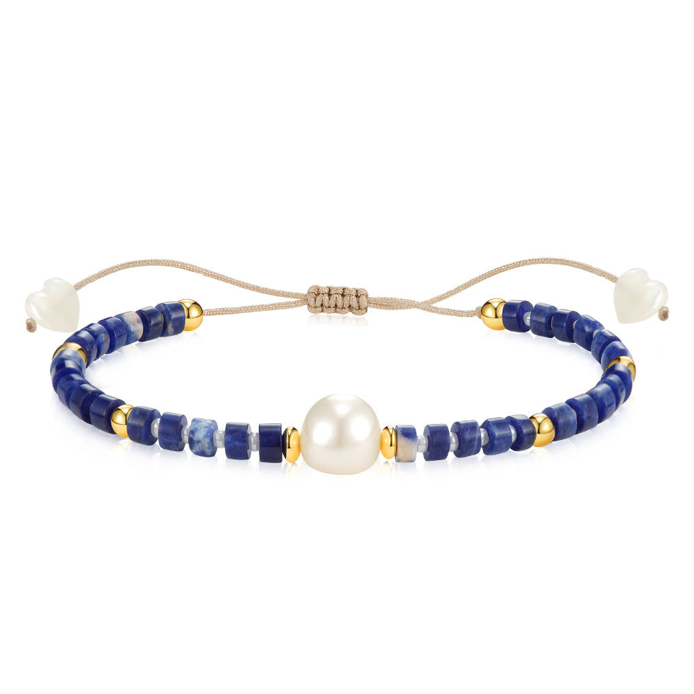 Ladies bracelets Asian styles-Adjustable Healing Crystal Bracelet Natural Sodalite Gemstone Beads with Irregular Pearl