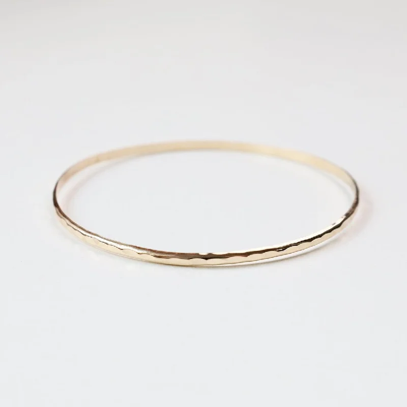 Ladies bracelets mature styles-Thin Hammered Gold Filled Bangle Bracelet