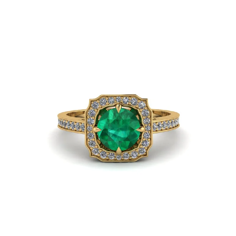 Ladies engagement rings warranty options-Emerald Cathedral Halo Engagement Ring - Luciana No. 4