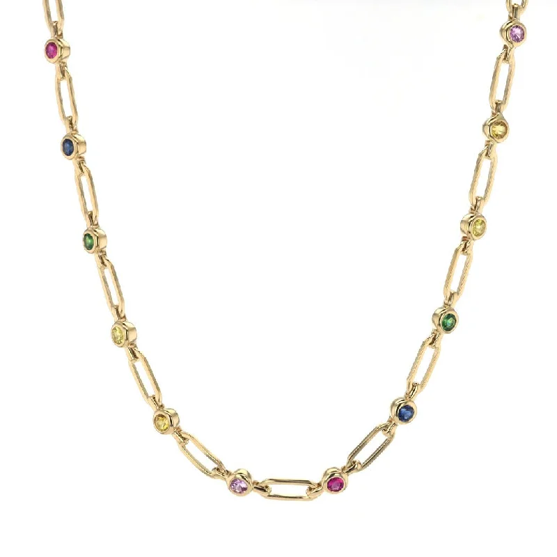 Ladies rings rose gold-Sapphire Paper Clip Necklace