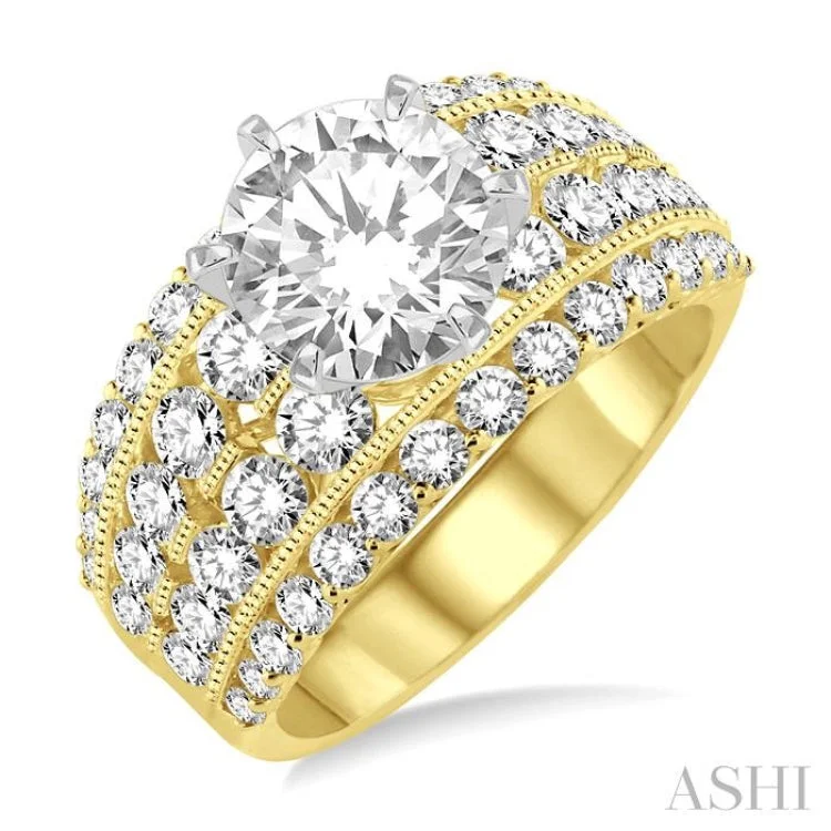 Ladies engagement rings minimalist trends-2 1/10 Ctw Diamond Semi-Mount Engagement Ring in 14K Yellow and White Gold