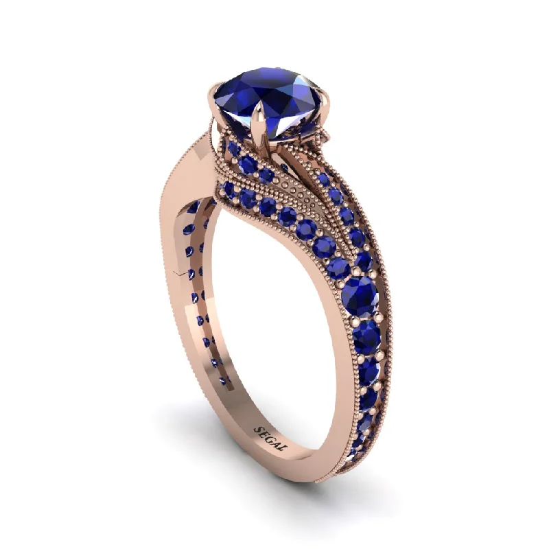 Ladies engagement rings boho vibes-Sapphire 14K Gold Pave Engagement Ring - Magnolia No. 74