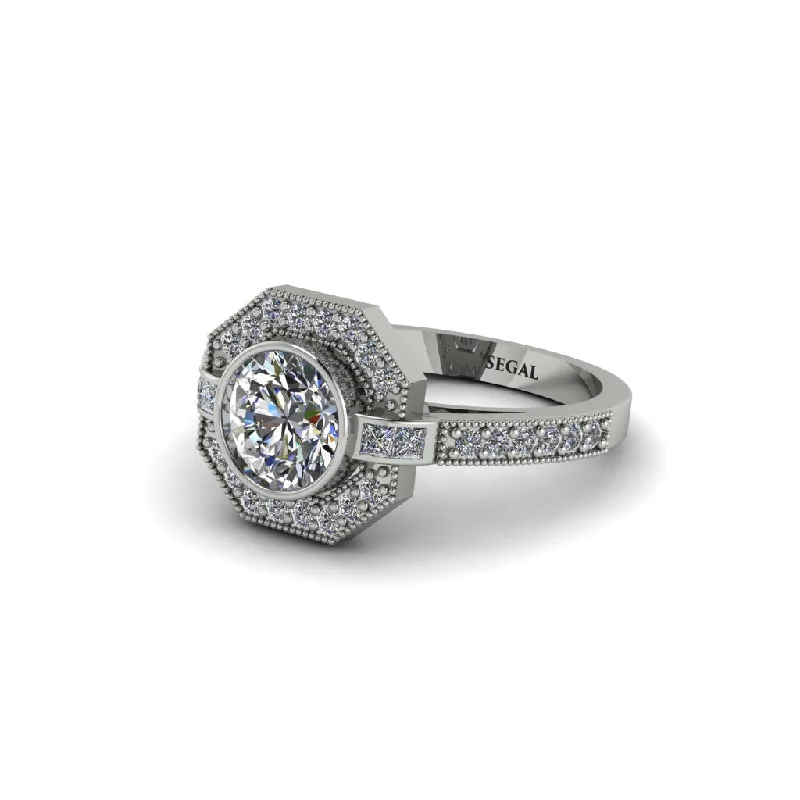 Ladies engagement rings affordable picks-Diamond Octagon Halo Engagement Ring - Leia No. 3