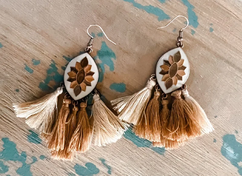 Ladies earrings gothic charm-Beige Tassel Earrings