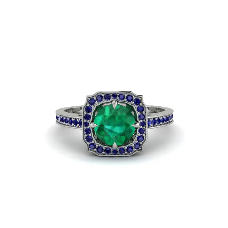 Ladies engagement rings Valentine’s Day-Emerald Cathedral Halo Engagement Ring - Luciana No. 66