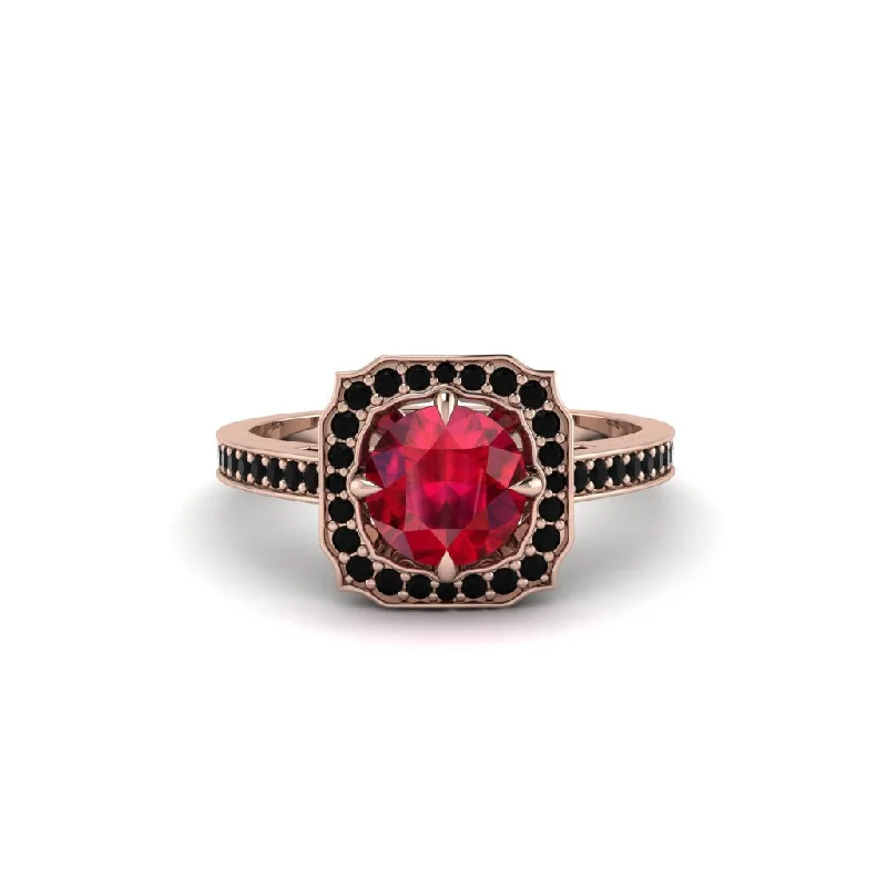 Ladies engagement rings popular brands-Ruby Cathedral Halo Engagement Ring - Luciana No. 41