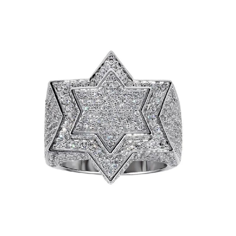 Ladies rings white gold-Rhodium Plated 925 Sterling Silver Star CZ Ring - GMR00312