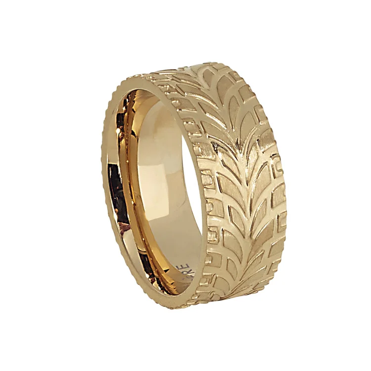 Ladies rings celebrity trends-Gold IP Finish Stainless Steel Feathered Band  - Size 12