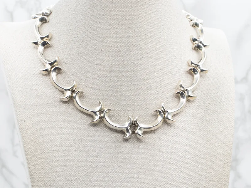 Ladies rings light luxury-Sterling Silver Flourish Link Choker Necklace