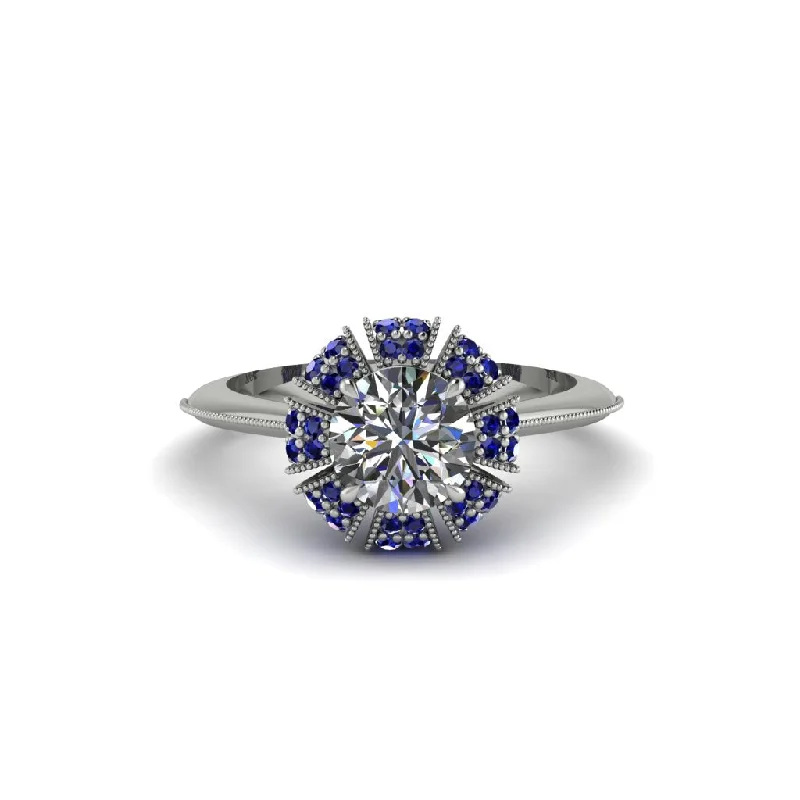 Ladies engagement rings classic looks-Sapphire Crown Halo Engagement Ring - Annie No. 63