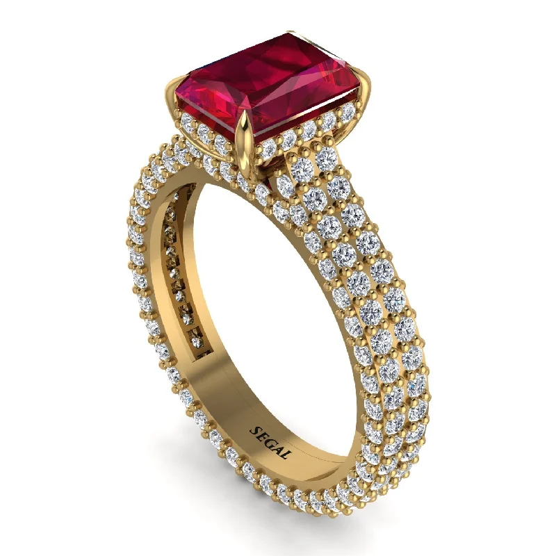 Ladies engagement rings statement rings-Radiant Cut Ruby Pave Engagement Ring - Kenzie No. 10