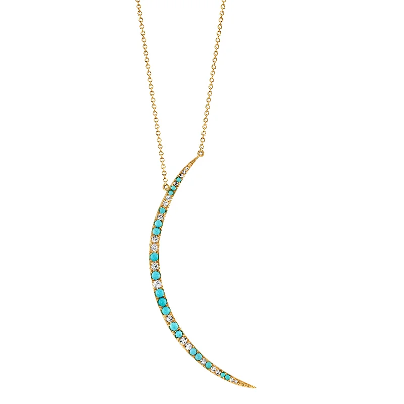 Ladies rings buying guide-Turquoise Diamond Crescent Moon Necklace