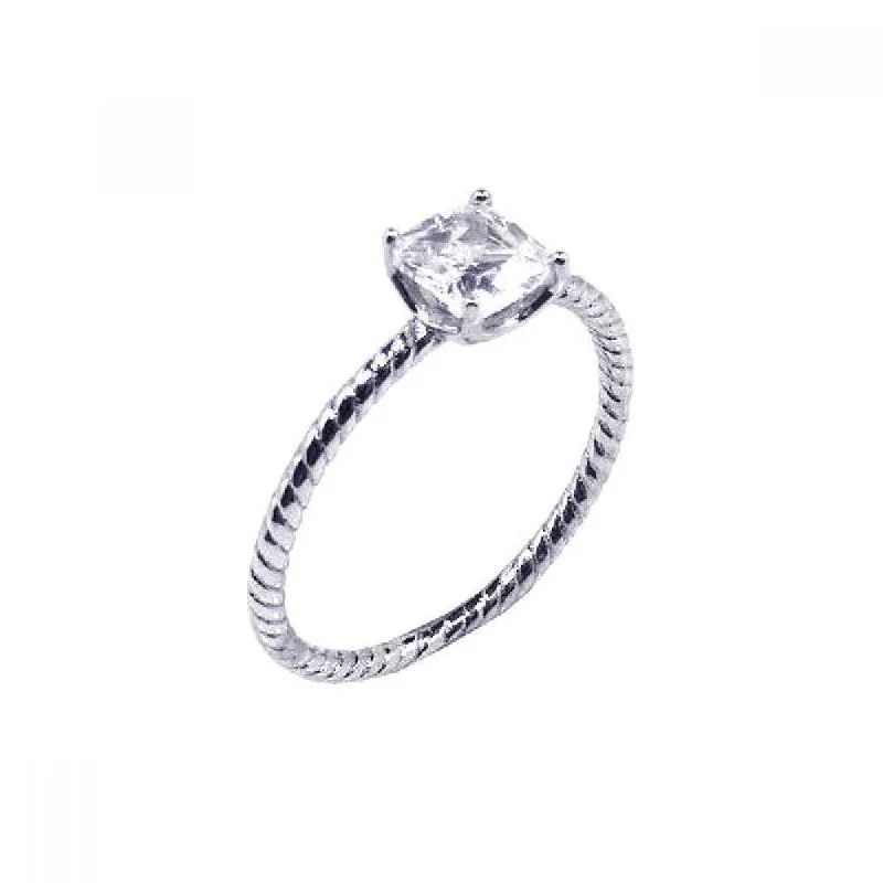 Ladies rings wedding styles-Silver 925 Rhodium Plated Solitaire CZ Cable Ring - STR00368