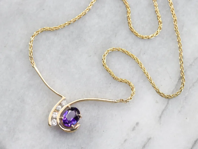 Ladies rings one-of-a-kind-Modernist Amethyst Diamond Gold Necklace