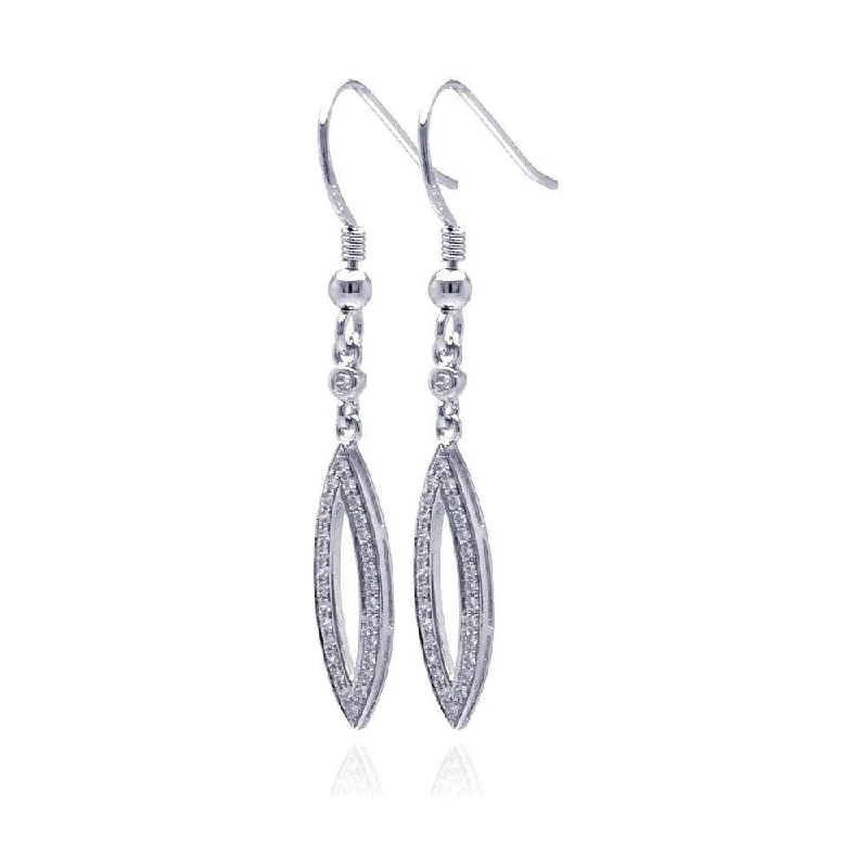 Ladies earrings party wear-Silver 925 Rhodium Plated Micro Pave Clear Open Marquis CZ Dangling Hook Earrings - ACE00038