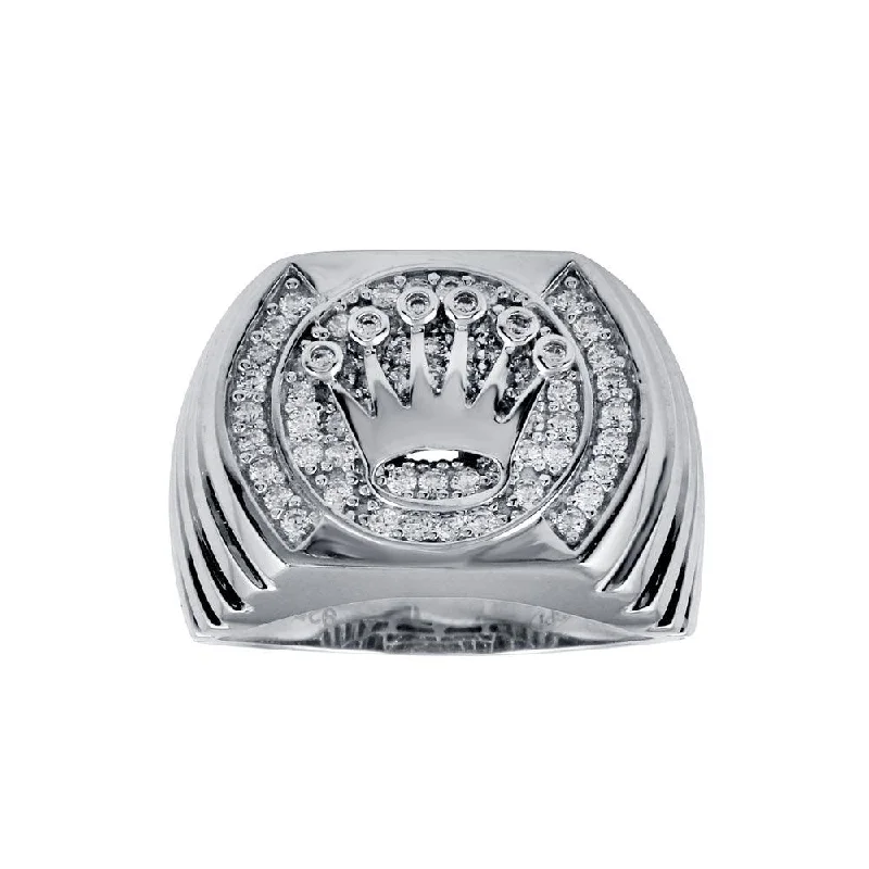 Ladies rings celebrity trends-Rhodium Plated 925 Sterling Silver Crown Disc Ring - GMR00313