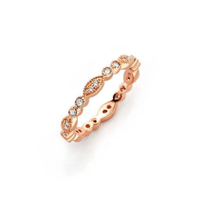 Ladies rings party wear-Silver 925 Rose Gold Plated Clear Round and Marquise CZ Stackable Eternity Ring - BGR00537RGP