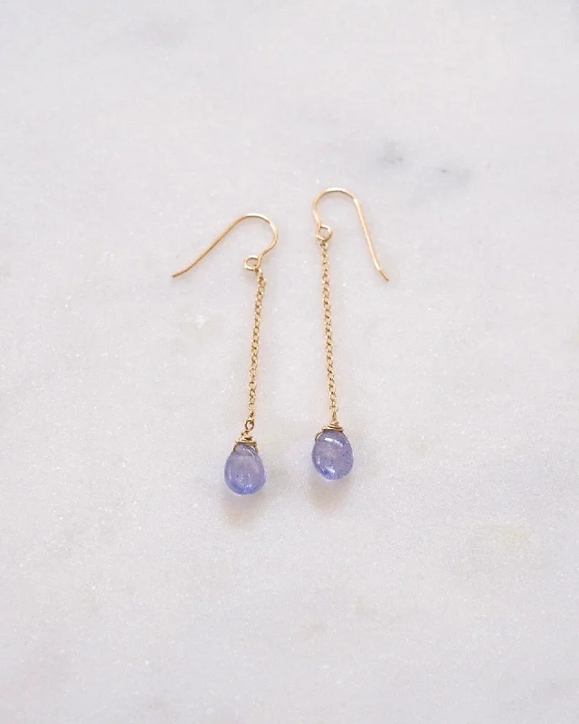 Ladies earrings white gold-Tanzanite Drop Earrings