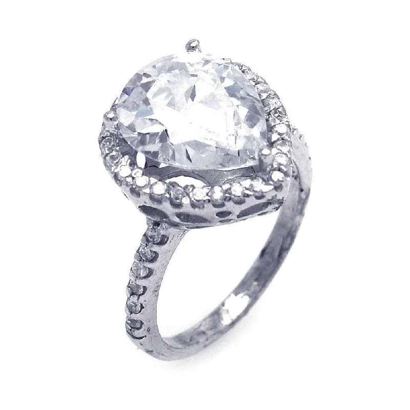 Ladies rings budget picks-Silver 925 Rhodium Plated Clear Pear Center and Cluster CZ Ring - STR00386CLR