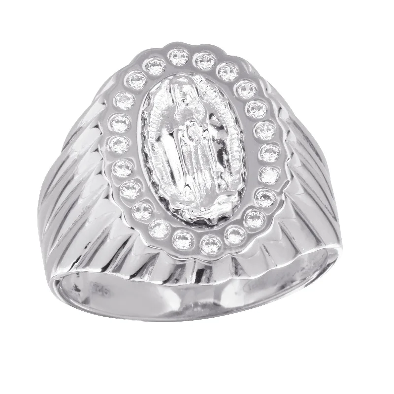 Ladies rings worldwide appeal-Rhodium Plated 925 Sterling Silver Guadalupe Ring with CZ - GMR00242RH