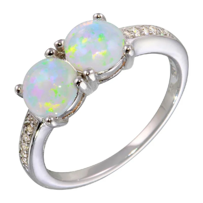 Ladies rings gold designs-Rhodium Plated 925 Sterling Silver Twin Opal Ring with CZ - STR01075