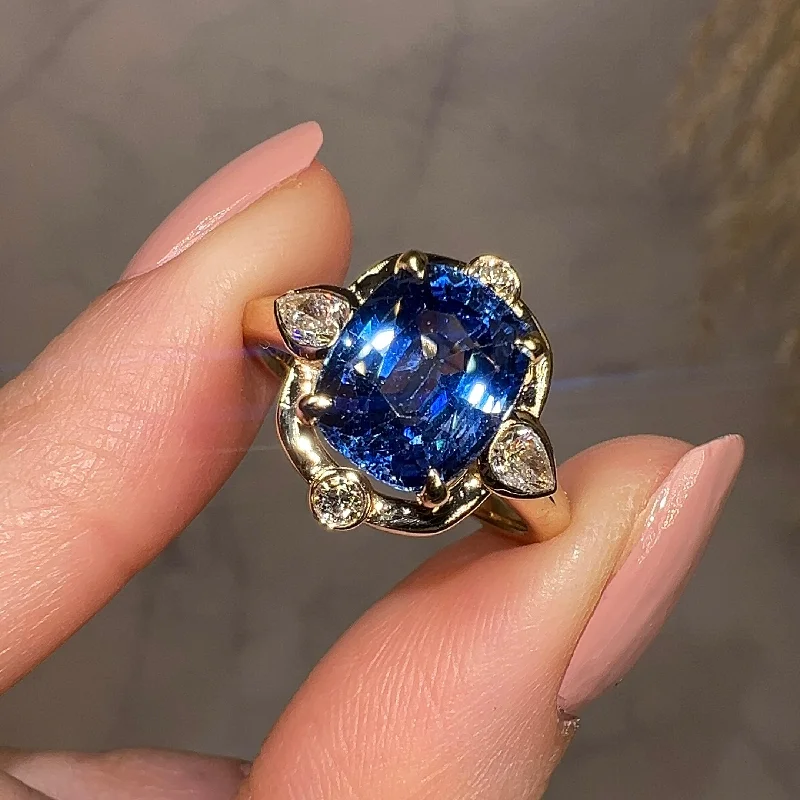 Ladies engagement rings large stones-"Miranda" Art Deco Star Blue Cushion Cut Diamond Engagement Ring