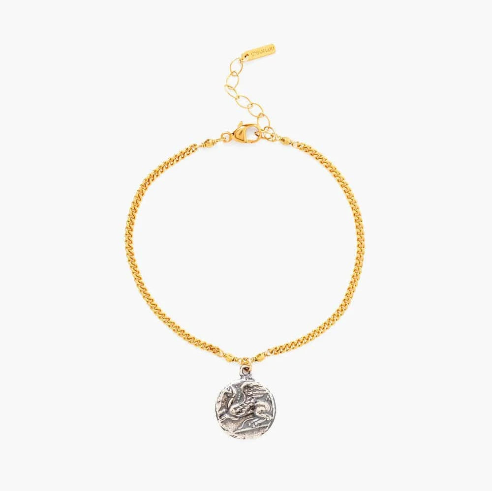 Ladies bracelets worldwide styles-Pegasus Charm Gold Mix Bracelet