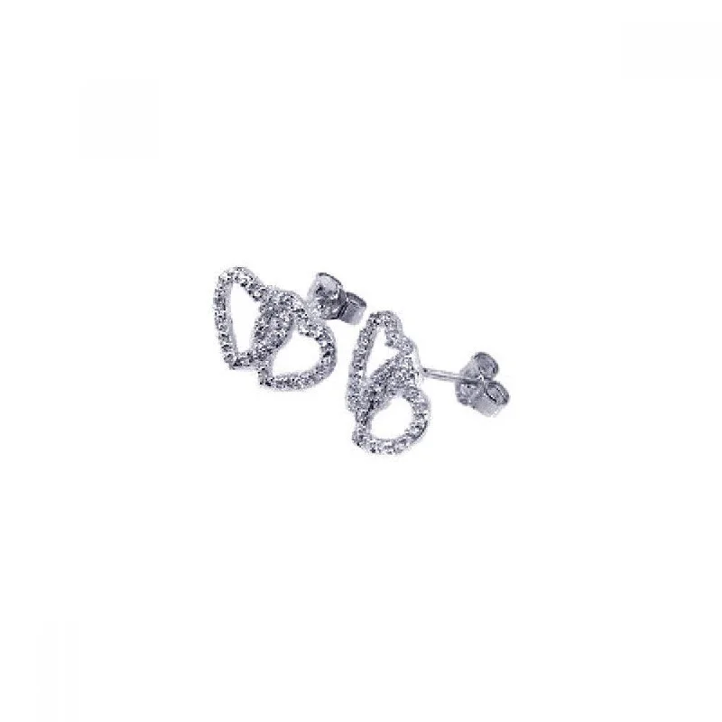 Ladies earrings sale offers-Silver 925 Rhodium Plated Two Heart CZ Post Earrings - STE00216