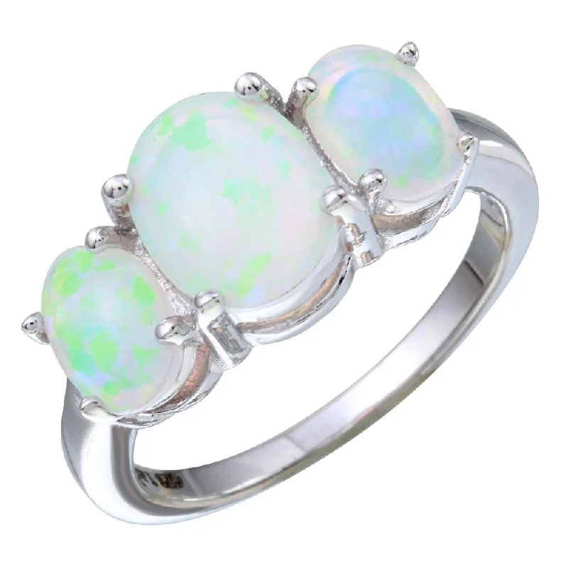 Ladies rings budget picks-Rhodium Plated 925 Sterling Silver 3 Opal Stone Ring - STR01092