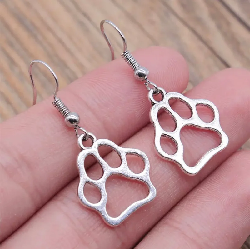 Ladies earrings birthday surprises-Silver Paw Print Earrings