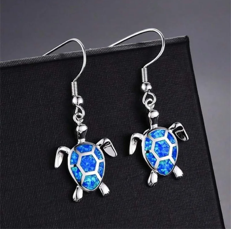 Ladies earrings price range-Beautiful Silver and Blue Turtle Earrings