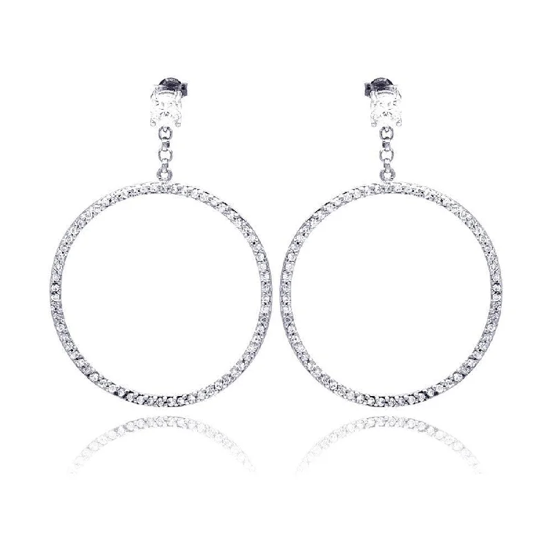 Ladies earrings limited editions-Clearance-Silver 925 Rhodium Plated Round CZ Dangling Earrings - STE00510