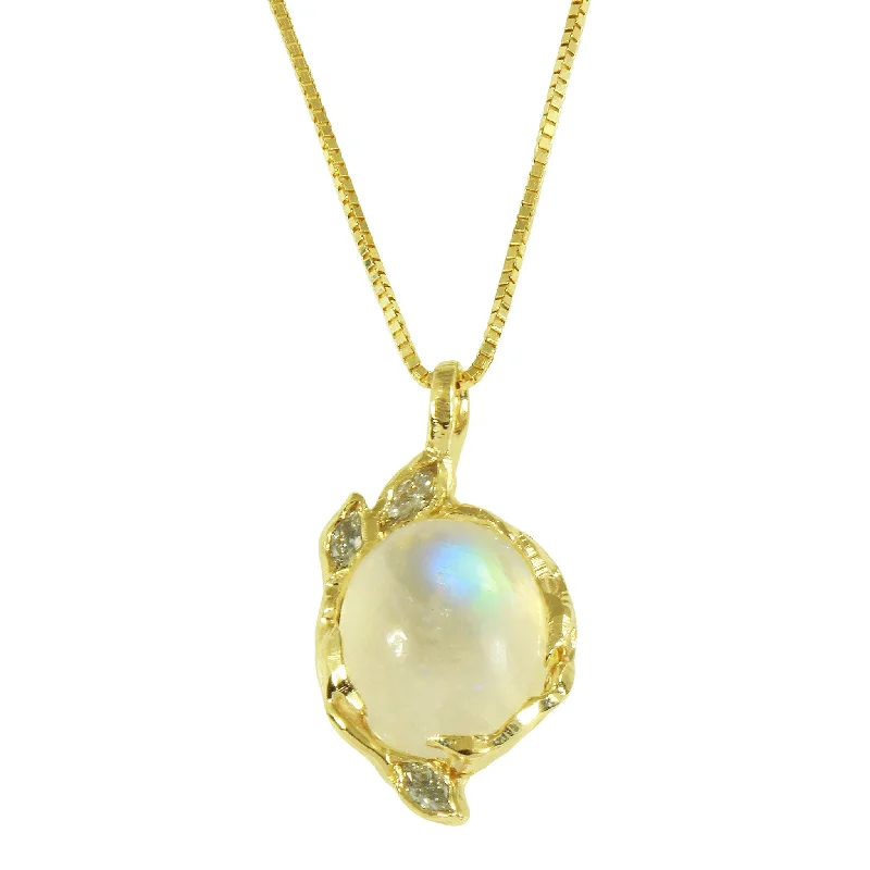 Ladies rings ruby stones-Oval Moonstone with Diamond Petals Necklace