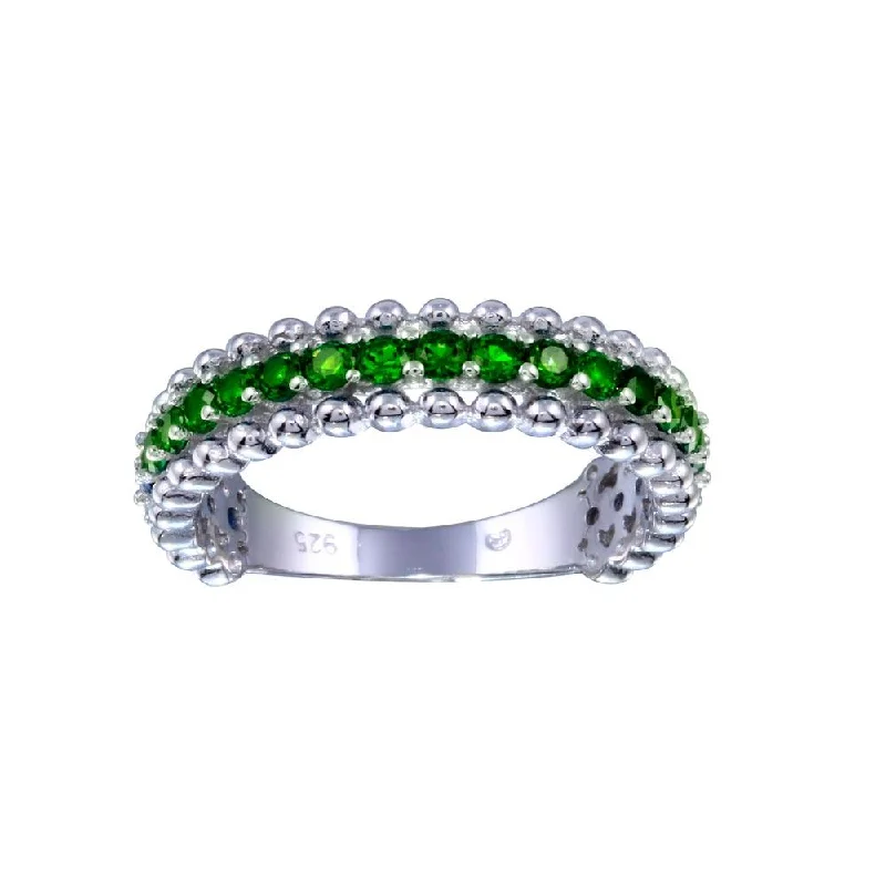 Ladies rings custom pieces-Rhodium Plated 925 Sterling Silver Green CZ Ring - BGR01318GRN