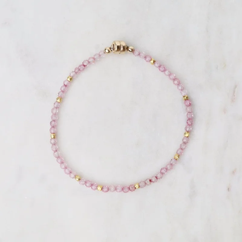 Ladies bracelets gift options-Single Strand Pink Topaz Magnetic Bracelet