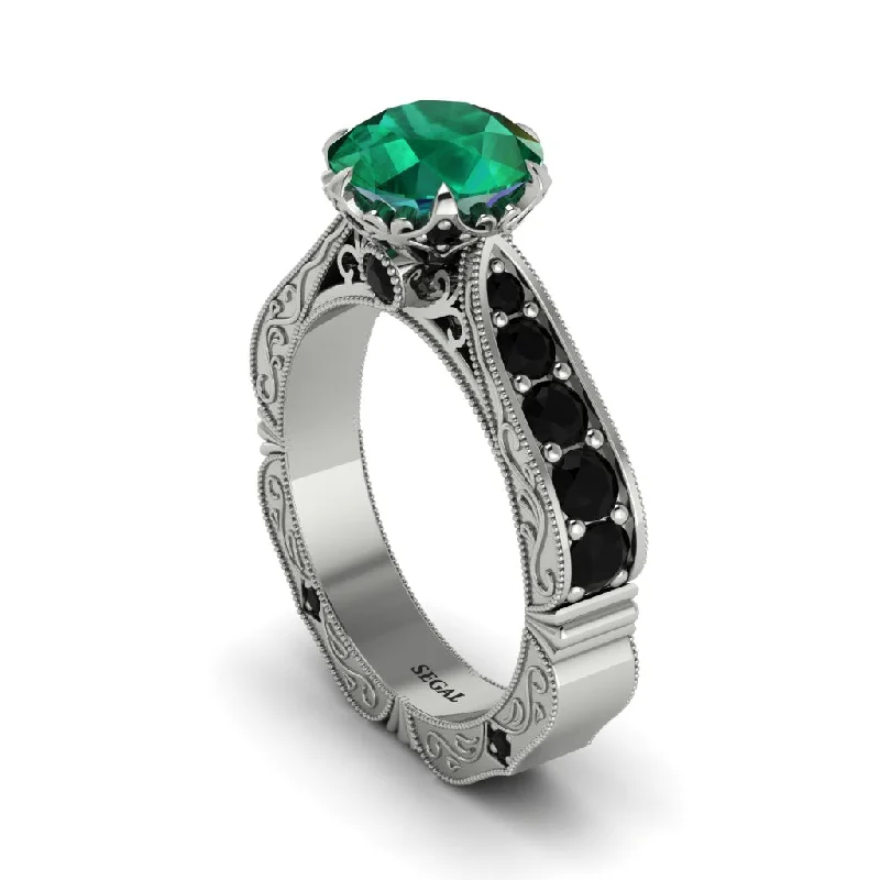 Ladies engagement rings timeless elegance-Emerald Victorian Scroll Engagement Ring - Kehlani No. 36