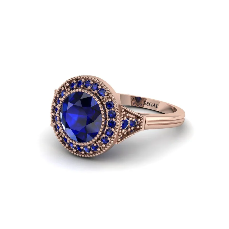 Ladies engagement rings price range-Round Cut Sapphire Milgrain Halo Engagement Ring - Maggie No. 74