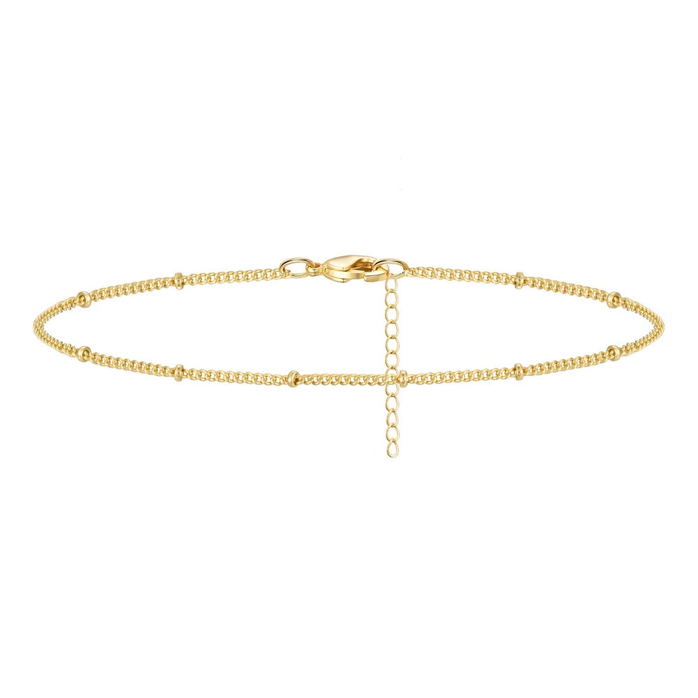 Ladies bracelets social media picks-Dainty 14k Gold Adjustable Ankle Bracelets- Satellite