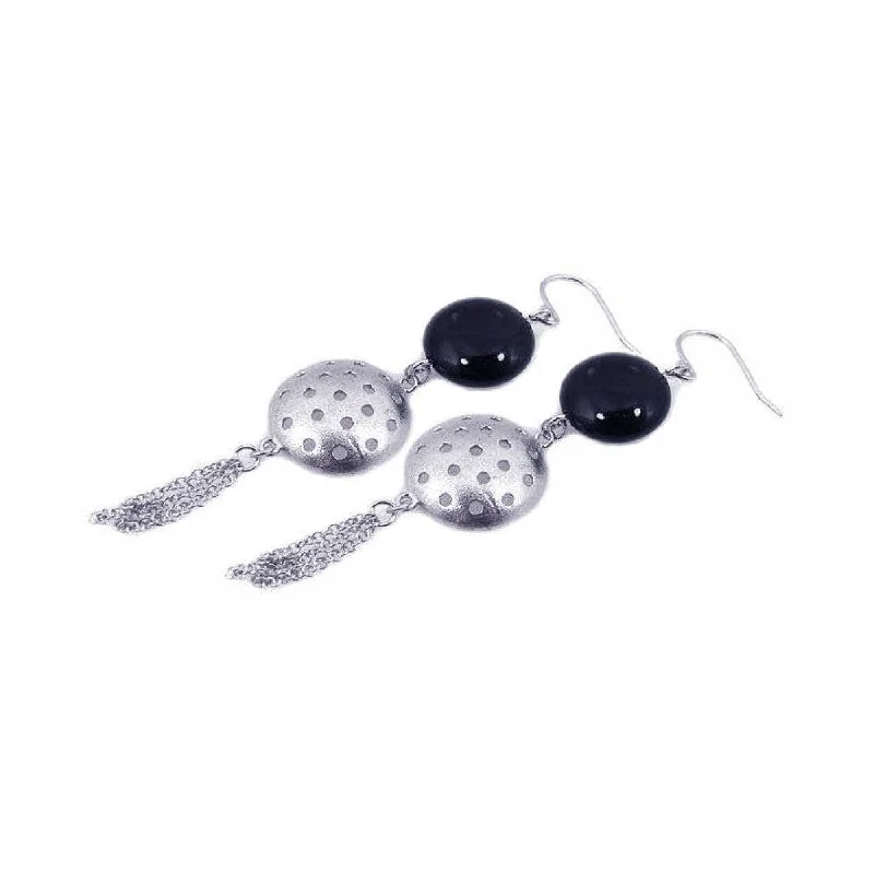 Ladies earrings hypoallergenic-Clearance-Silver 925 Rhodium Plated Round Half Golf Ball CZ Dangling Wire Multi Strand Hook Earrings - STE00535