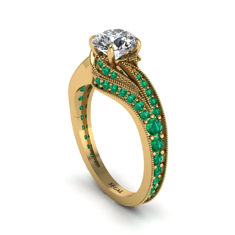 Ladies engagement rings cushion cut-Emerald 14K Gold Pave Engagement Ring - Magnolia No. 16