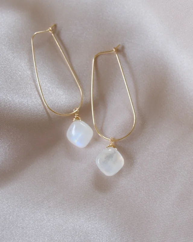 Ladies earrings chandelier looks-Moonstone U Hoop Earrings