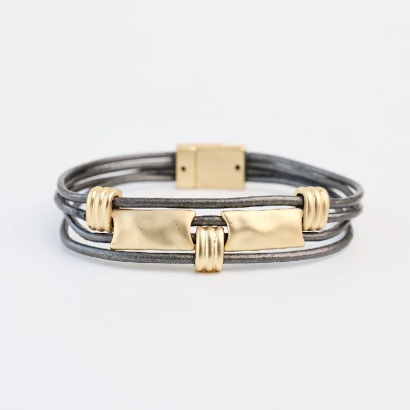 Ladies bracelets investment pieces-Matte Gold Dark Grey Rectangle Bracelet