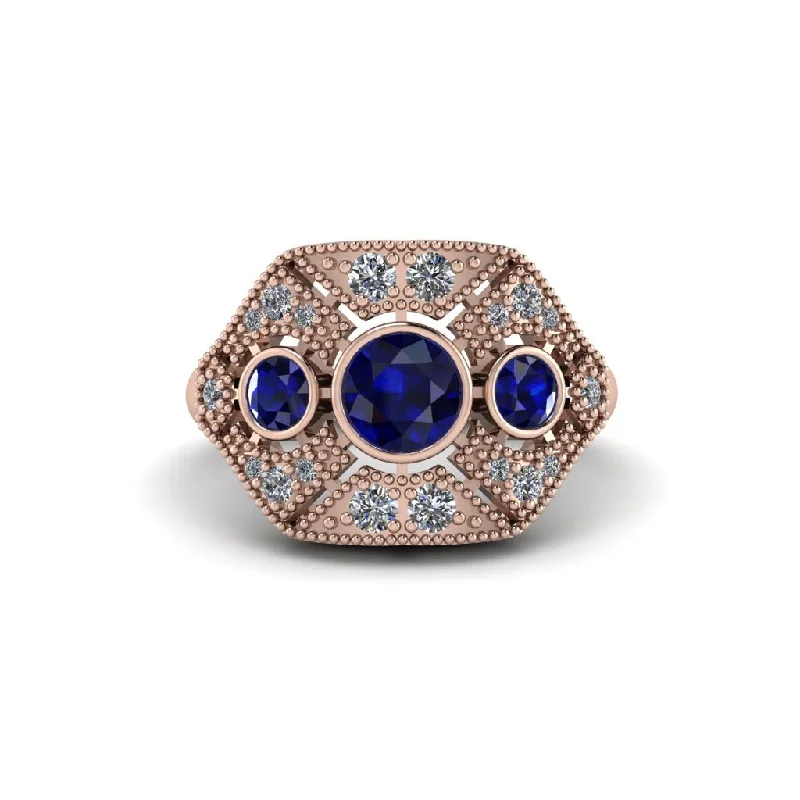 Ladies engagement rings marquise styles-Sapphire Art Deco Geometric Engagement Ring - Haven No. 14