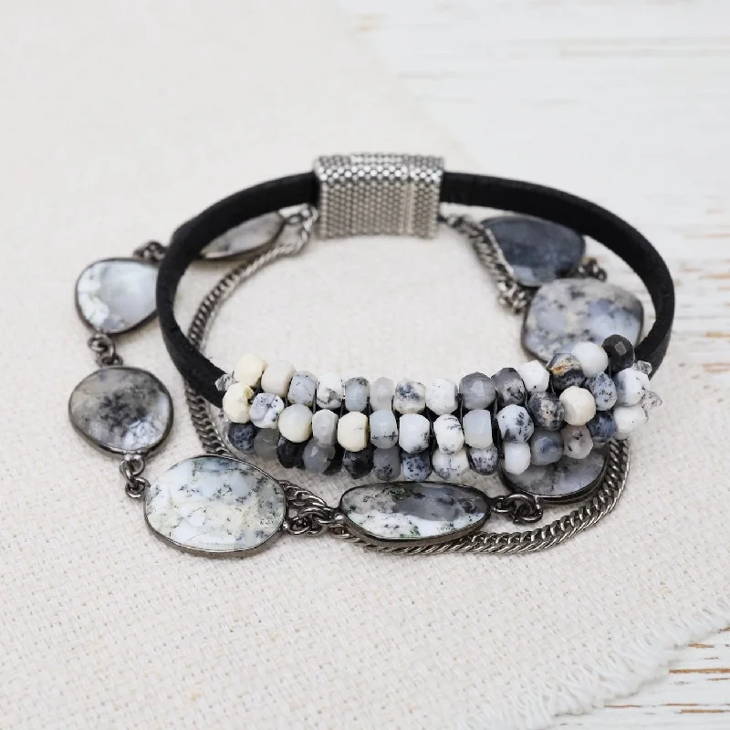 Ladies bracelets animal charms-Hand Stitched Dendrite Opal & Dendrite Opal Bead Chain Bracelet