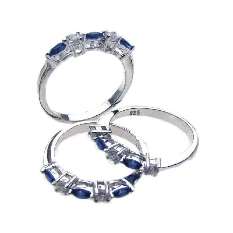 Ladies rings e-commerce finds-Silver 925 Rhodium Plated Blue and Clear CZ Ring Set - STR00510