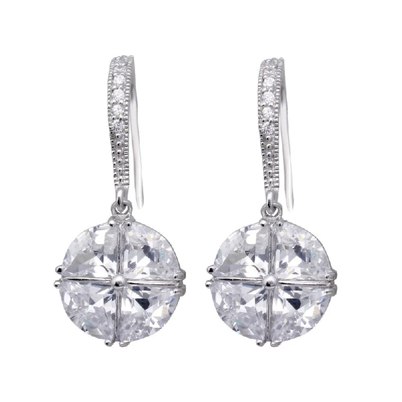 Ladies earrings handmade crafts-Silver 925 Rhodium Plated Crystal Circle CZ Dangling Hook Earrings - BGE00323