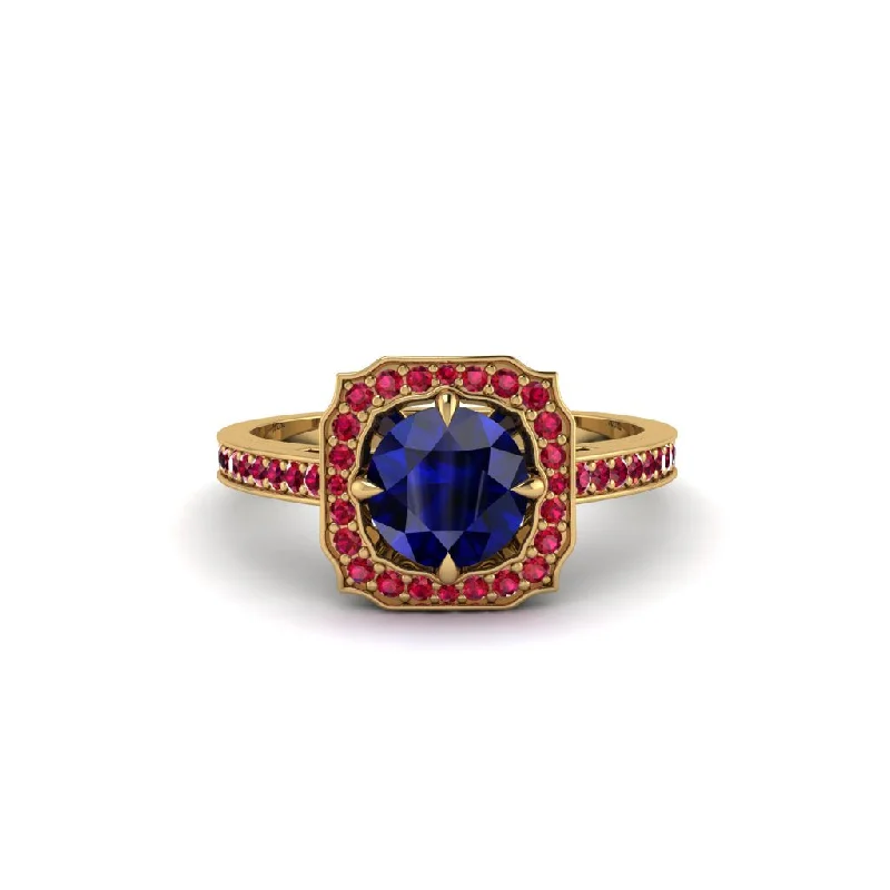 Ladies engagement rings bold designs-Sapphire Cathedral Halo Engagement Ring - Luciana No. 58