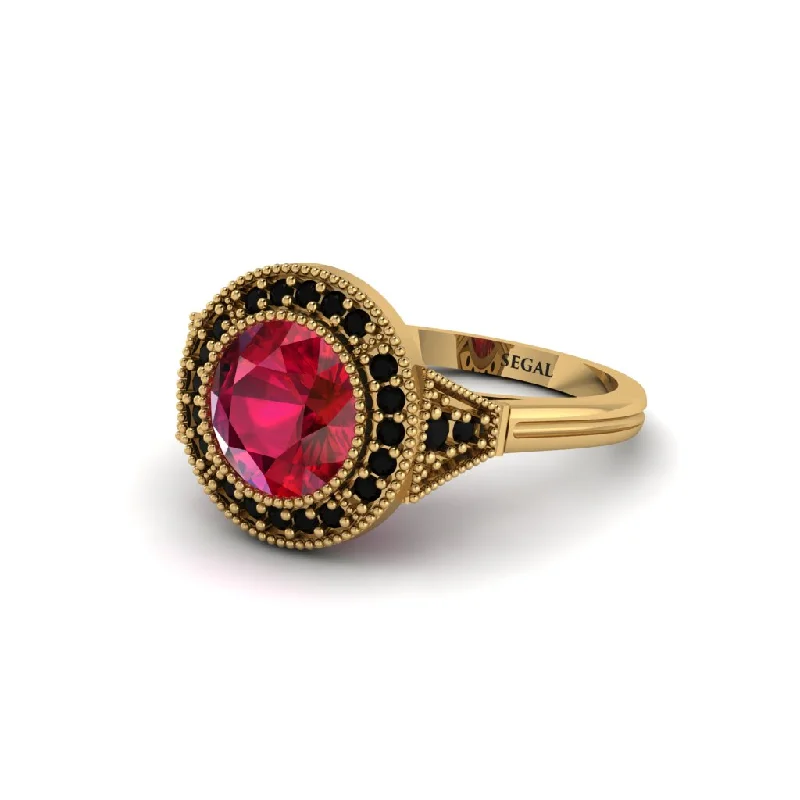 Ladies engagement rings e-commerce finds-Round Cut Ruby Milgrain Halo Engagement Ring - Maggie No. 40