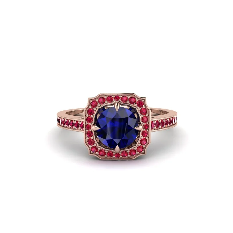 Ladies engagement rings geometric patterns-Sapphire Cathedral Halo Engagement Ring - Luciana No. 59