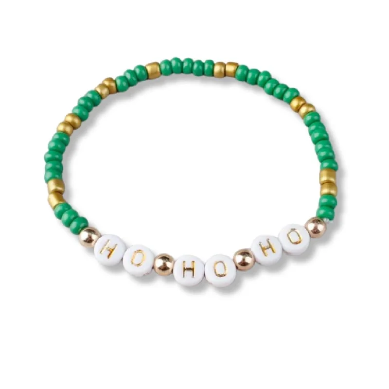 Ladies bracelets minimalist appeal-HO HO HO Holiday Beaded Friendship Stretch Bracelets